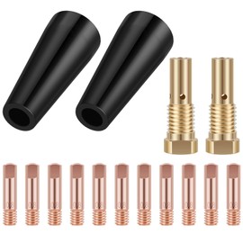 15Pcs MIG Welding Kit, Flux Core Gasless Nozzle 0.8/0.9mm Brass Welding Tips Replacement MIG Welder Accessories Compatible with Century FC90|80GL Easy Weld 261308|306(0.8mm specification,black)