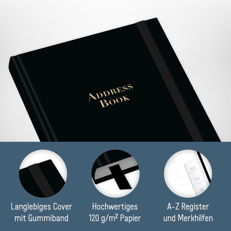 paper&you® Address Book A6+ with A-Z Index "Black Edition" Book