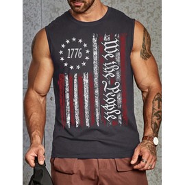 Heralady 4th of July Shirts Mens Muscle Tank Top 1776 Sleeveless Graphic Gym Workout USA Flag Shirt Grey Large
