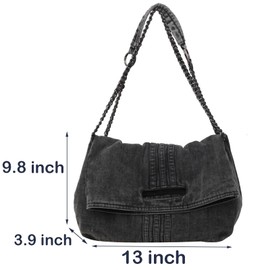Farcauo Black Denim Purse for Women Denim Tote Bag for Women Handbags for Women Work Bags for Women Jean Purses Denim with Chain Strap Shoulder Bag for Women Denim Crossbody Bags for Women Jean Bag