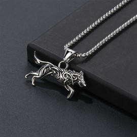 Flonge Men's Viking Wolf Necklace: Punk Wolf Pendant Necklace Charm Stainless Steel Necklace Norse Viking Jewelry Accessories