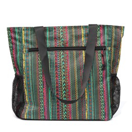 ESVAN Original Floral Water Resistant Tote Bag Large Shoulder Bag with Multi Pockets for Gym Hiking Picnic Travel Beach Daily Bags (Green)