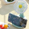 YZYOE Mini Charging Fan with LED Light, Cute Green Chrysanthemum