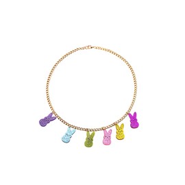 Locrccl Easter Necklace for Women,Colourful Peep Necklaces Cute Bunny Rabbit Pendant Paperclip Necklace Spring Holiday Outfit Easter Jewelry (Glistering)