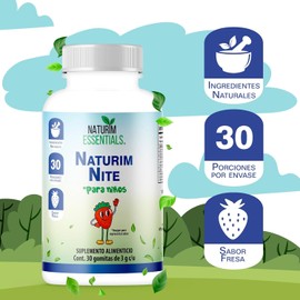 Gomitas de Valeriana Officinalis Para Niños Sabor Fresa Suplemento Alimenticio Frasco con 30 Gomitas Naturim Essentials Auxiliar en el Trastorno del Sueño e Insomnio Descanso Relajación