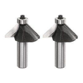 sourcing map 2pcs 45 Degree Chamfer Router Bit 1/2 Inch Shank 3/4" Cutting Edge Carbide Tip with Bearing for Woodworking Milling Cutter Tool, Gray