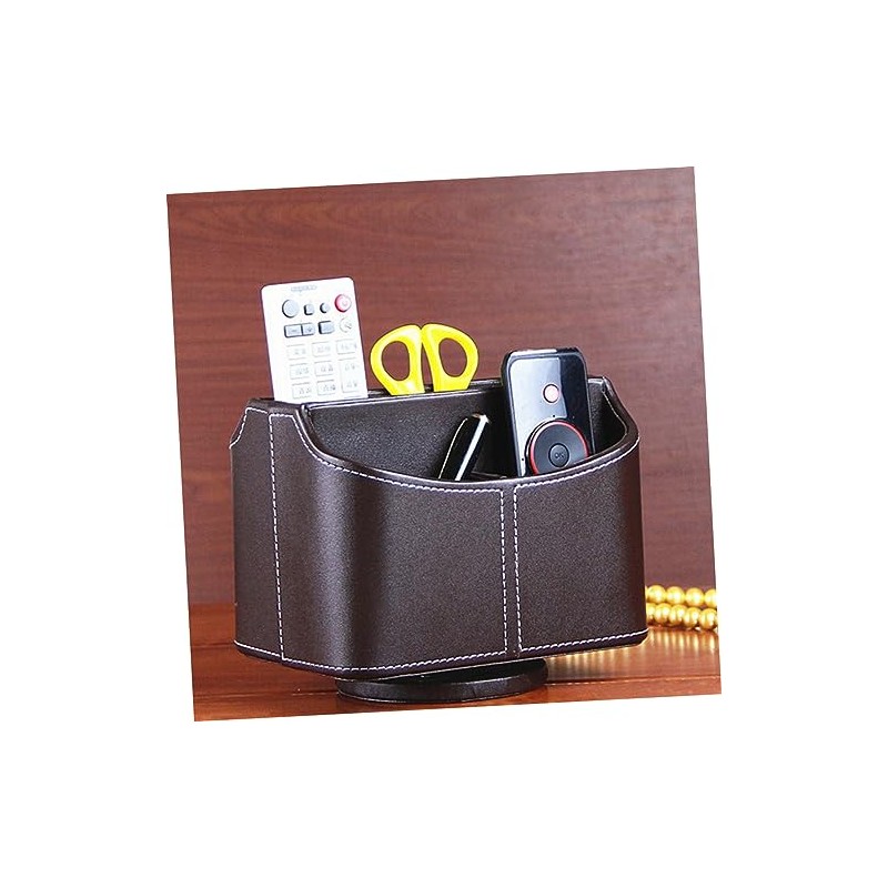 STOBOK Multifunctional Faux Leather Remote Control Organizer Rotatable Media Storage