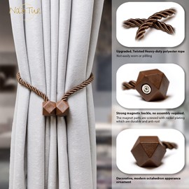 NazTur - Alzapaños magnéticos para cortinas, cuerda giratoria más gruesa 2022, fuerte imán para tratamiento de ventanas, soportes decorativos, hechos a mano para cortinas (café oscuro, 2)