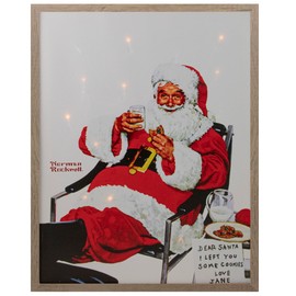 Northlight Lighted Norman Rockwell 'Santa Eating Milk and Cookies' Christmas Wall Art, 19", Red