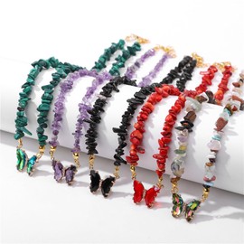 Bohemian Crystal Butterfly Necklaces Stress Relief Anxiety Yoga Pendant,Healing Natural Stone Mantra Choker for Women Men Friendship Birthday Mothers Day Gift Summer Beach Jewelry-Rose Quartz