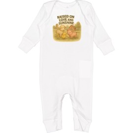 inktastic Raised on Love and Sunshine Cute Farm Animals Baby Romper Coveralls 6 Months White 46539
