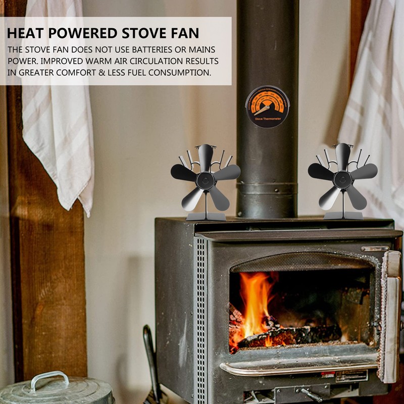 Wood Stove Fan 5 Blades Fireplace Fan Heat Powered Stove