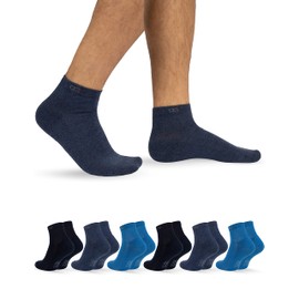 OCERA 6 Pairs of Wellness Short Shaft Socks with Terry Cloth Sole for Men and Women, Oeko-Tex Standard 100 Certified Cotton, 6 pairs of blue (short shaft socks)