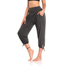 DIBAOLONG Womens Yoga Capri Pants Loose Yoga Pants Comfy Lounge Joggers Pajama Sweatpants with Pockets Dark Gray M
