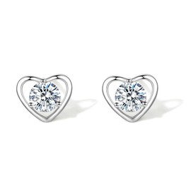 Stud Earrings 925 Sterling Silver Small Heart Earrings with Cubic Zirconia Simulated Diamond Earrings Jewelry Box for Women Christmas Mum ZHOU LIU FU