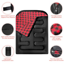 Airopr Double Sleeping Bags for Adults, Queen Size 2 Person All Season for Warm & Cold Weather | Fits Kids 10-12 (Girls & Boys) - Lightweight & Waterproof Camping Essentials for Hiking, Backpacking