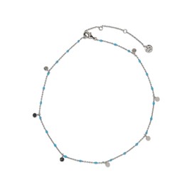 Pura Vida 14" Silver Mini Coin Beaded Choker Necklace - Statement Necklace with Turquoise Enamel Beads - Silver Necklace for Women, Necklaces, Boho Jewelry for Women - 3" Extender