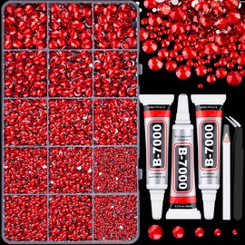 16000Pcs Resin Rhinestones for Crafting, Red Non Hotfix Flatback Gems, Bedazzling Crystal with 3Pcs 10ml B7000 Jewelry Glue for DIY Crafts Clothing Tumblers Shoes Fabric Nail Art