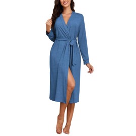 ZAFUL Women's Kimono Robe Summer Lightweight Long Knit Casual Loungewear with Belt Soft Bathrobe for Spa & Beach