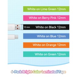 Replacement for Brother P-Touch Label Maker Tape TZe 12mm 0.47 Ribbon Laminated TZ Colored Refills Compatible with Brother P Touch PT-D210 D220 H110 1000 1280 D400 Cube, 1/2" x 26.2', 6 Pack