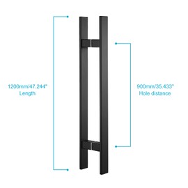 Togu TG-6018 48 inches Solid Standoffs Heavy-Duty Commercial Grade-304 Stainless Steel Push Pull Door Handle/Barn Door Pull Handle/Glass Pulls, Matte Black Finish