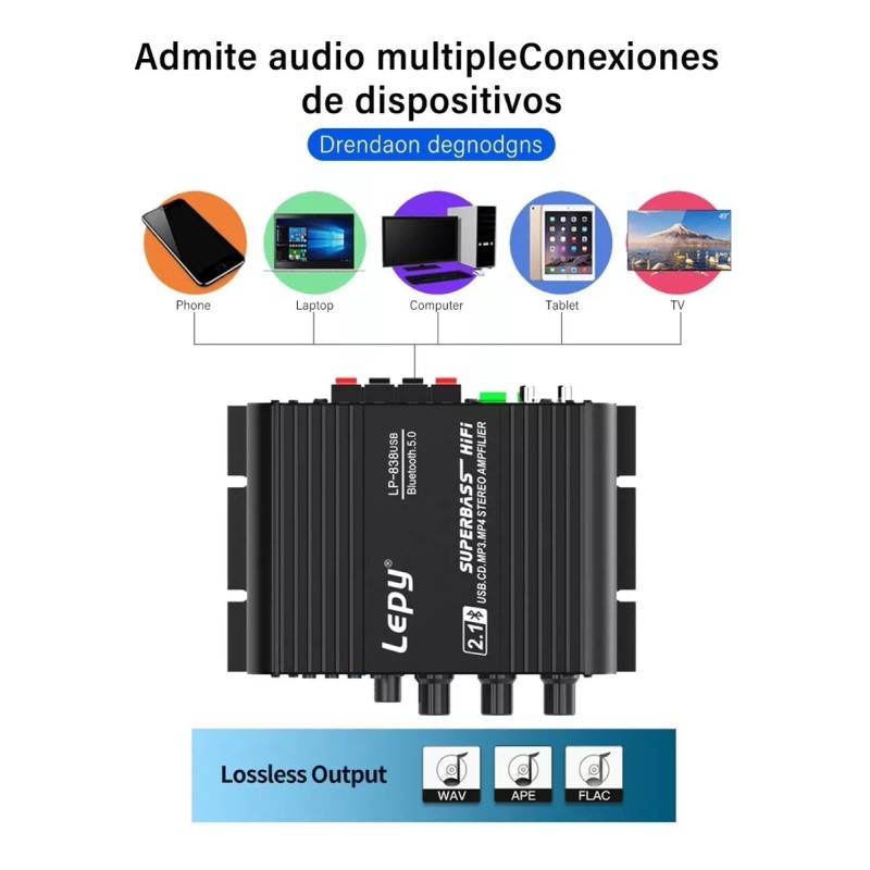 Gmdr Amplificador 2.1 Hifi Stereo Subwoofer Con Bluetooth/ Remoto