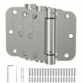 HOSOM Self Closing Door Hinges 3.5 Inch Spring Loaded Hinges Adjustable Tension for Interior Door, UL Listed, for Left and Right Hand Door, 5/8'' Radius Corners, Brushed Nickel, 3 Pack
