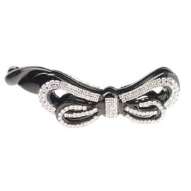 Sparkly Womens Girls Crystal Rhinestone Diamante Bridal Wedding Guest Christmas Party Bridesmaid Birthday Hair Accessories Banana Styling Ponytail Hair Barrette Grip Claw Clamp Long Swirly Bow (Black)