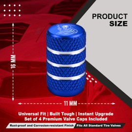 Grim Reaper Tire Valve Stem Caps, Metal, Universal Fit for Cars, Trucks, SUV, Motorcycles, Custom Automotive Accessories, 4pc Set (Blue)