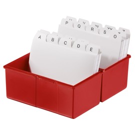 HAN 978-17, Card index box A8 landscape. Innovative, attractive design for 200 cards with steel hinge, supplied with 100 record cards and A-Z guide cards, red