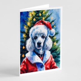 Caroline's Treasures White Poodle Christmas Greeting Cards Pack of 8 Blank Cards with Envelopes Whimsical A7 Size 5x7 Blank Note Cards