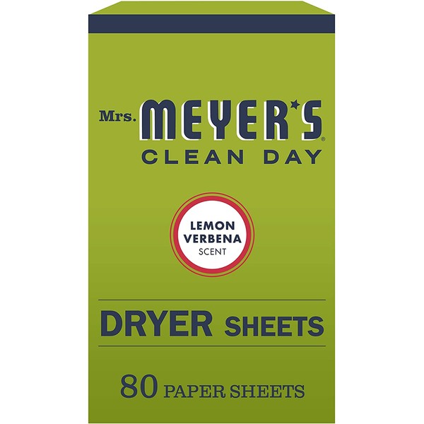 Mrs. Meyer's Clean Day Dryer Sheets, Softens Fabric, Reduces Static, Cruelty Free Formula, Lemon Verbena Scent, 80 Count