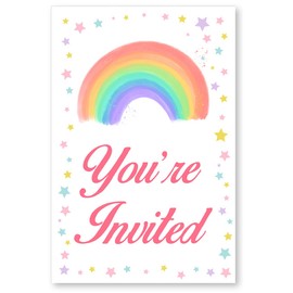 Soiceu Watercolor Rainbow Birthday Party Invitations with Envelopes Set of 20 Colorful Rainbow Girl Birthday Party Invites