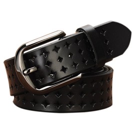 VONSELY Genuine Leather Belts for Women Hollow Out Design, Soft Leather Womens Belts with Pin Buckle, Black Leather Belt