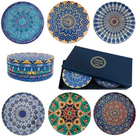 Totally Turkish – Patterned Drink Coasters Set of 6 – Giftable Design Drinks Mat Set – Non-Scratch Top & Non-Slip Cork Base (Mediterranean)