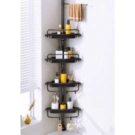 WSBArt Upgrade Sturdy Shower Caddy Tension Pole Quick Installation Corner Shower Caddy 18/8 Stainless Steel Rustproof 4 Tier Adjustable Shelves for Bathtub Shampoo Accessories Storage Rack 32-122inch