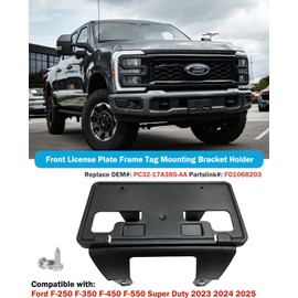 Front License Plate Frame for Ford F250 F350 F450 F550 Super Duty 2023 2024 2025 2026 NO Drill Front Bumper License Plate Holder Mounting Bracket Cover Replace # PC3Z-17A385-AA FO1068203