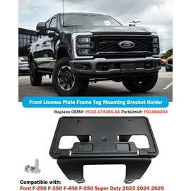 Front License Plate Frame for Ford F250 F350 F450 F550 Super Duty 2023 2024 2025 2026 NO Drill Front Bumper License Plate Holder Mounting Bracket Cover Replace # PC3Z-17A385-AA FO1068203