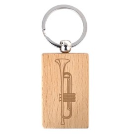 keepdrum Trumpet Wooden Rectangle Keyring Gift for Musicians, natural, Unit size