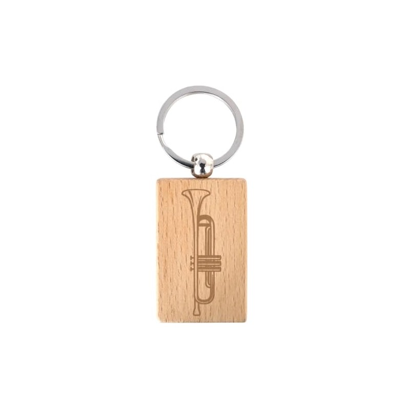 keepdrum Trumpet Wooden Rectangle Keyring Gift for Musicians, natural, Unit