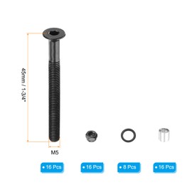 PATIKIL Skateboard Hardware Kit, Includes 16pcs 1-3/4" Desk Mounting Screws 16pcs Axle Nuts 8pcs Spacers 16pcs Washers for Skateboard Truck Wheel, Black