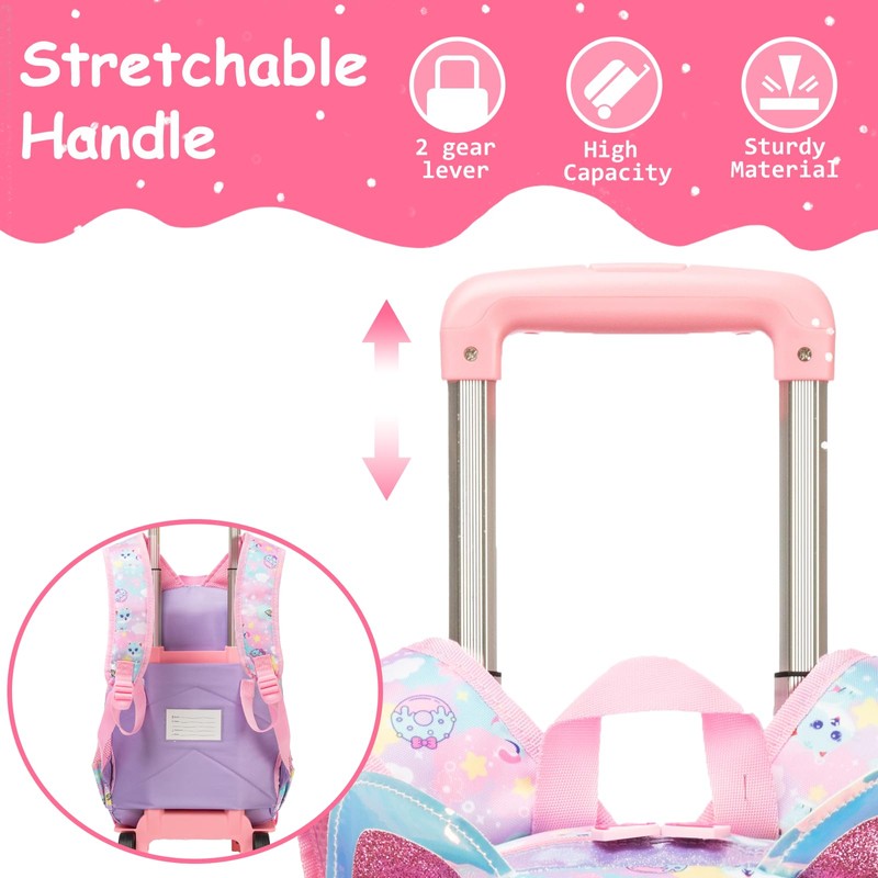Kids Rolling Loving Cat Backpack for Girls Trolley Suitcases Luggage