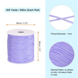 sourcing map 1mm Nylon String Cord 305 Yards Nylon Satin String Bracelet String Chinese Knotting Cord Beading Thread for Jewelry Making Braided Necklaces Macrame Trim Craft Lavender Purple