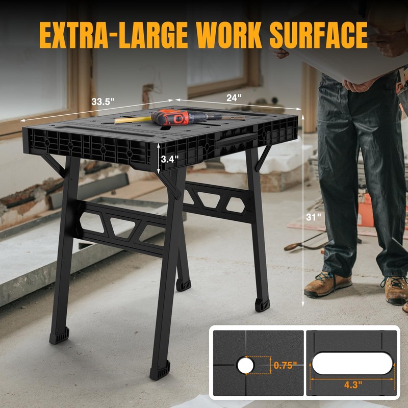 Express Folding Worktable, Easy Setup Portable Folding Workbench, 34" W