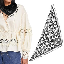 UEIOAVL Veil, 1 x Lace Veil, Triangular Headpiece Catholic Veil Elegant Hair Accessories with Tulle Flower for Party Birthday Church Wedding Costume Prom (Black)