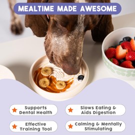 Awoo Lick Dish - Silicone Dog & Cat Lick Mat + Slow Feeder with Suction Cups - Non-Slip, Dishwasher Safe Pet Dish - Extends Mealtime for Fast Eaters & Reduces Anxiety - For Wet & Dry Food (Periwinkle)