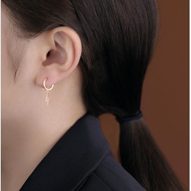 Reffeer Solid 925 Sterling Silver Lightning Bolt Drop Hoop Earrings for Women Girls CZ Lightning Bolt Huggie Earrings Hoops (C-Rose Gold)