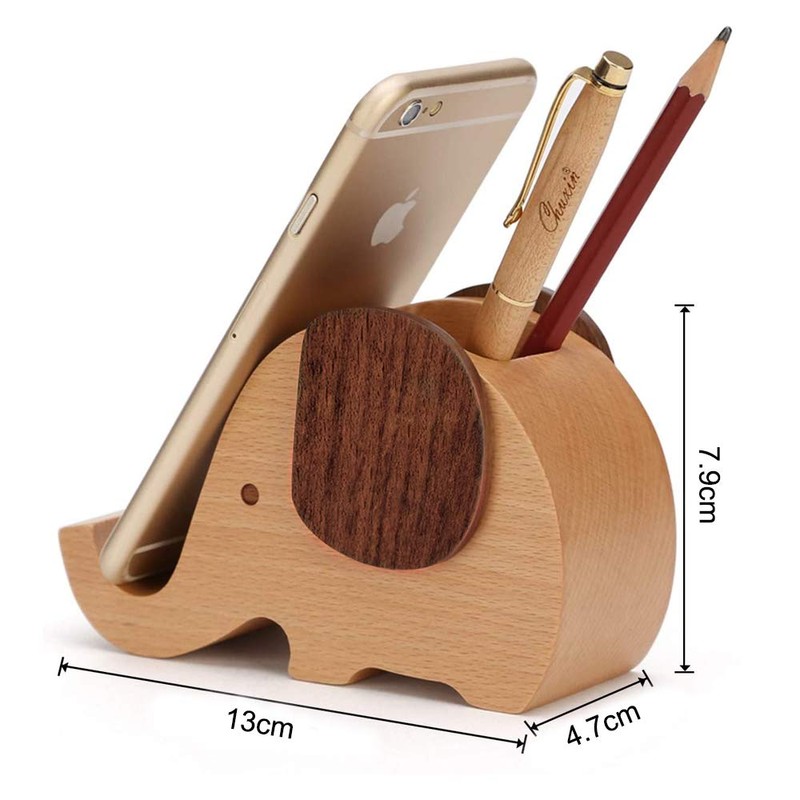 Pen Stand, Wooden Pen Holder, Stylish, Pentate, Natural Wood, Solid