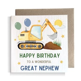 Second Ave Great Nephew Birthday Children's Kids Baby Digger Square Card For Boy Birthday