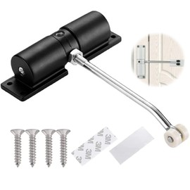 Automatic Door Closer, Zinc Alloy Safety Spring Door Closer Adjustable 30 kg Closing Door Hinge (Black)